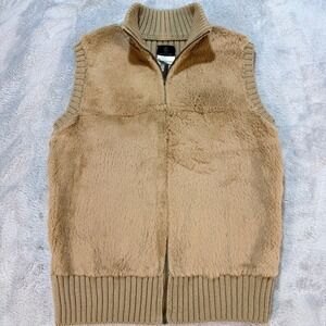 Vintage Moncler Rabbit Fur & Wool Zip Vest Tan Made in Italy Luxury Men Women